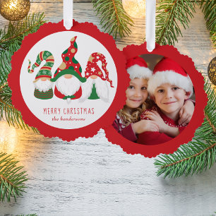 Carte Décorative Joyeux Noël Gnomes Photo Rouge