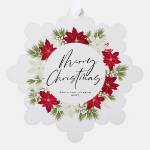 Carte Décorative Joyeux Noël hiver Rouge Poinsettia Wreath