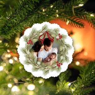 Carte Décorative Joyeux Noël Photo Wreath Holly Berries