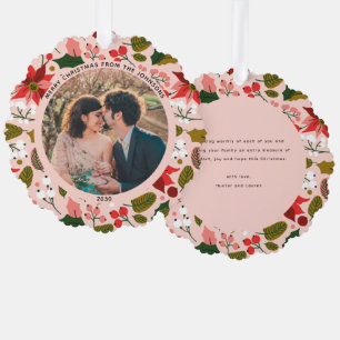 Carte Décorative Joyeux Noël rose moderne motif floral photo