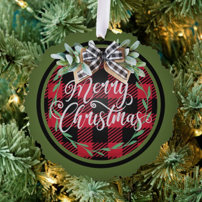 Carte Décorative Joyeux Noël Rouge Buffalo noir Plaid Wreath (Insitu (Arbre))