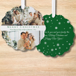 Carte Décorative joyeux Noël vert script 3 photos collage chic