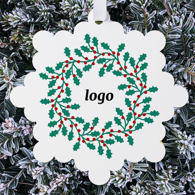 Carte Décorative Logo Holly Wreath Business (Holly wreath business company logo promotional paper ornament holiday card)
