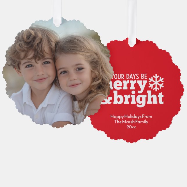 Carte Décorative Merry & Bright Simple Red White - Photo de Noël (Recto/Verso)
