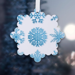 Carte Décorative Noël classique aux flocons de neige bleus et blanc