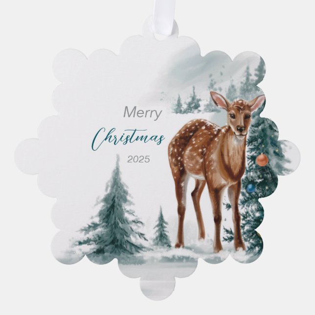 Carte Décorative Noël Doe dans une forêt froide (Recto)