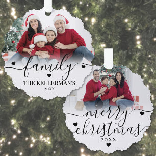 Carte Décorative Noël familial personnalisé double face avec deux p