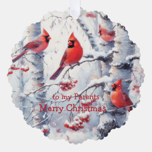 Carte Décorative Noël hiver Neige Arbres Cardinal Parents