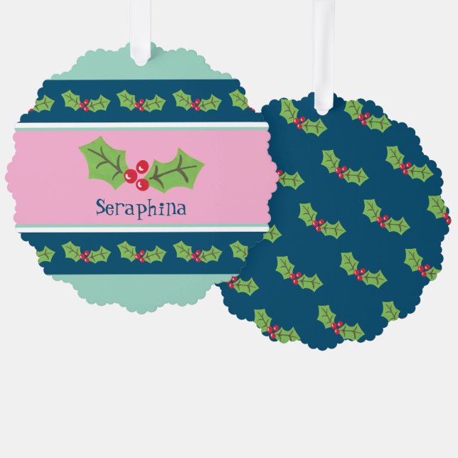 Carte Décorative Noël personnalisé Holly & Berries (Recto/Verso)
