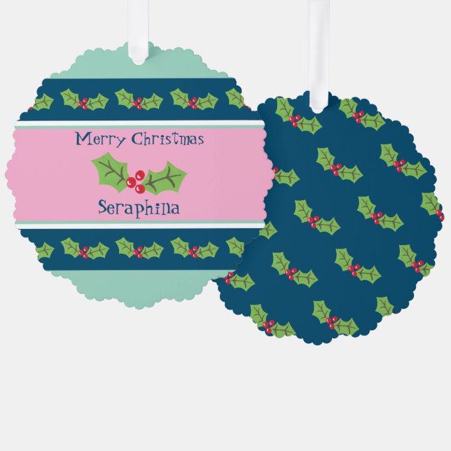 Carte Décorative Noël personnalisé Holly & Berries (Recto/Verso)