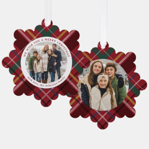 Carte Décorative Noël plissé simple deux ronds photo rouge vacances