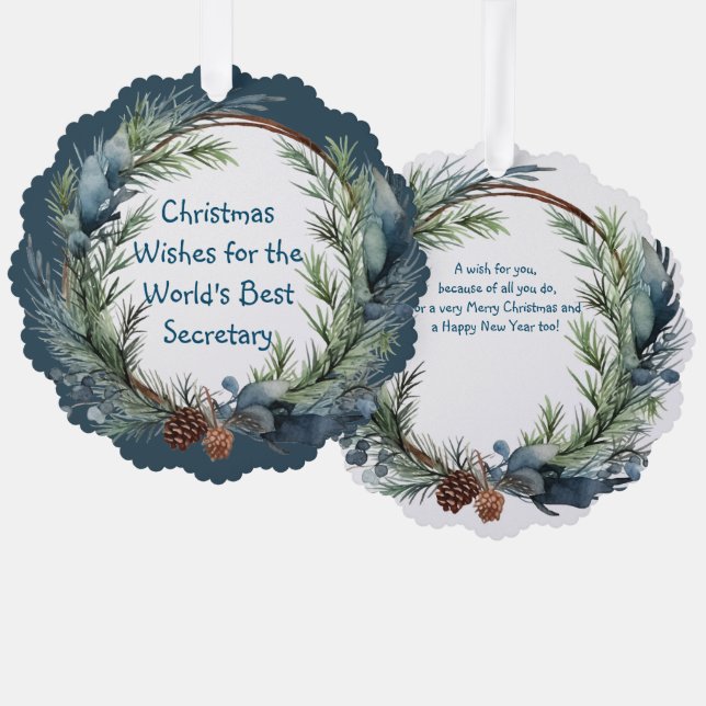 Carte Décorative Noël Souhaite Verdure Secrétaire Wreath (Recto/Verso)