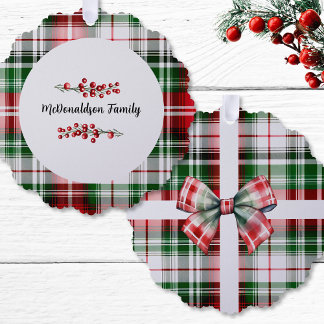 Carte Décorative Nom de famille Noël Vintage cadeau Plaid Red Green