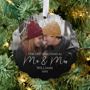 Carte Décorative Notre Premier Noël En Tant Que M. et Mme Photo Élé