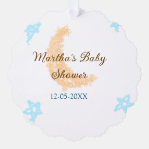 Carte Décorative Orange lune bleu étoiles parties scintillant baby 
