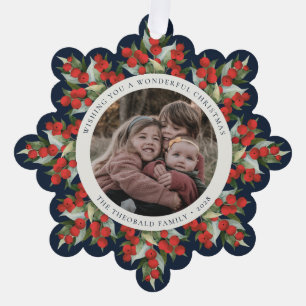 Carte Décorative Papier de Noël Navy Blue Red Berries+Verdure
