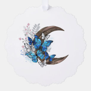 Carte Décorative Papillons bleus sur croissant en bois