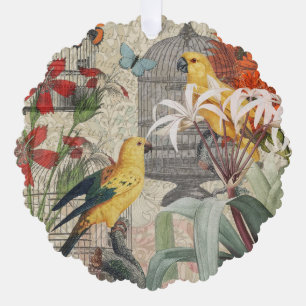 Carte Décorative Parrot Jaune Tropical Antique Fleur