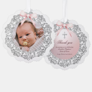 Carte Décorative Parties scintillant Argent Cadre rose Bow Merci Ba