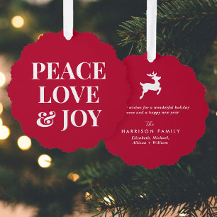Carte Décorative Peace Love Joy Noël Rouge