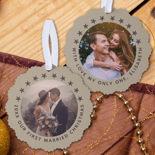 Carte Décorative Personnalisable Premier Marié Noël Élégant Taupe