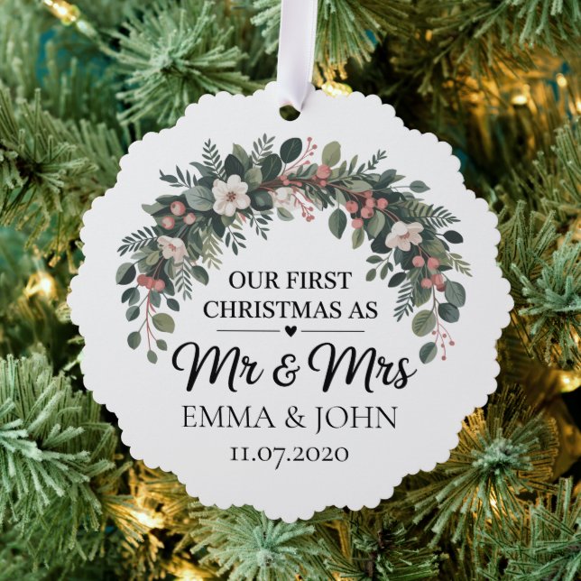Carte Décorative Personnalisé Notre Premier Noël En Tant Que M. & M (Insitu (Arbre))
