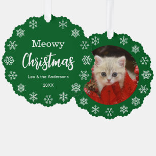 Carte Décorative Photo de chat Meowy Noël Flocons de neige Vert Ani