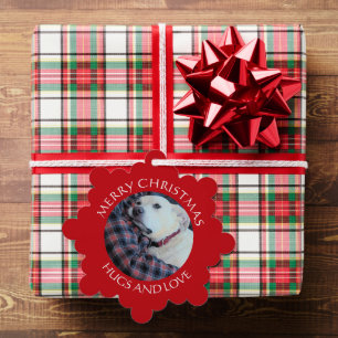Carte Décorative Photo de chien blanc mignon avec papa Joyeux Noël`