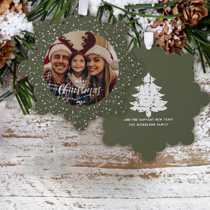 Carte Décorative Photo de Noël vert festif blanc neige