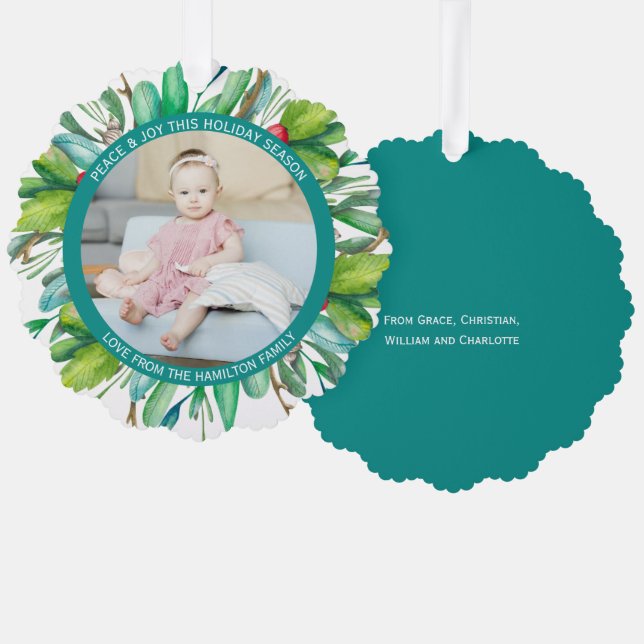 Carte Décorative Photo Holiday Wreath Personnalisé Noël (Recto/Verso)