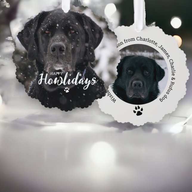 Carte Décorative Photo personnalisée de Noël Happy Howlidays Chien (Christmas Personalized Photo Happy Howlidays Dog Ornament Cards from Ricaso. Cards from the dog. )