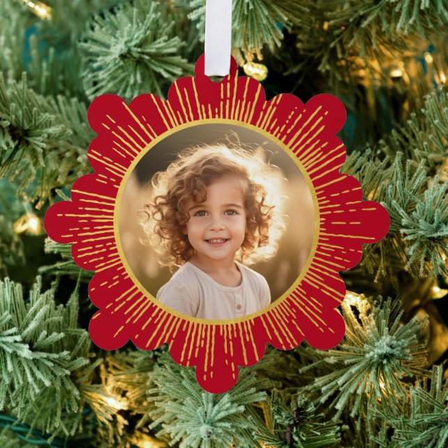 Carte Décorative Photo rétro sunburg snowflake rouge Noël (Insitu (Arbre))