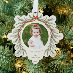 Carte Décorative Photo Watercolor Pine Garland Red Bow