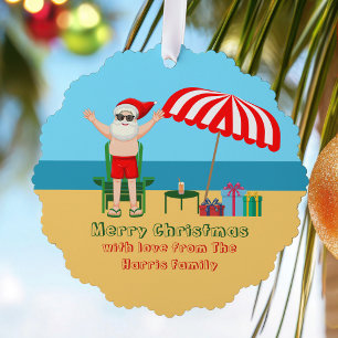 Carte Décorative Plage Santa Claus Cute Custom Joyeux Noël
