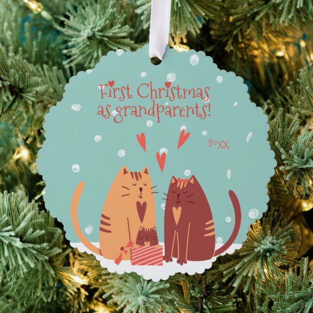 Carte Décorative Premier Noël en grand-parents ! Chats mignons (Insitu (Arbre))