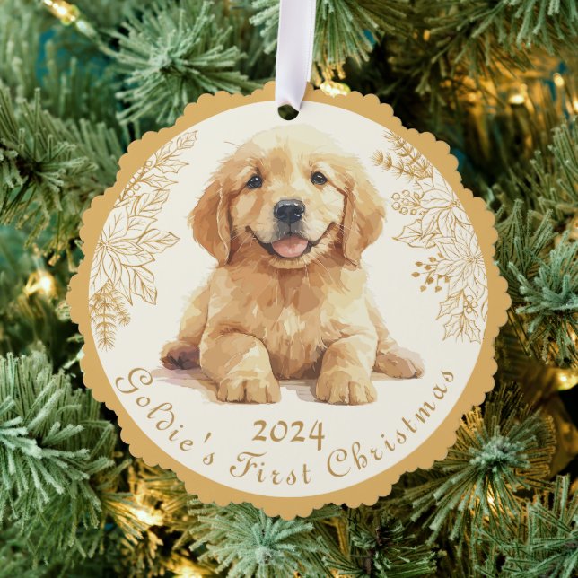Carte Décorative Premier Noël Golden Retriever (Insitu (Arbre))