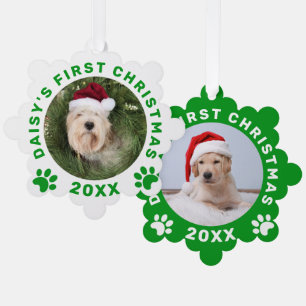Carte Décorative Premier Noël vert blanc Empreintes de pattes de No
