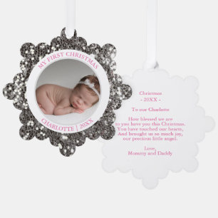 Carte Décorative Première fille rose de Noël du bébé   Message & PH