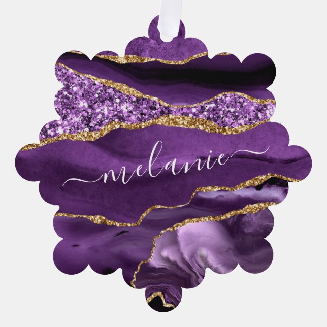 Carte Décorative Purple Gold Personnalisé Nom de l'ornement de Noël (Recto)