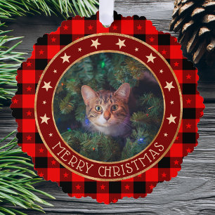 Carte Décorative Red Buffalo Plaid & Stars Joyeux Noël Custom