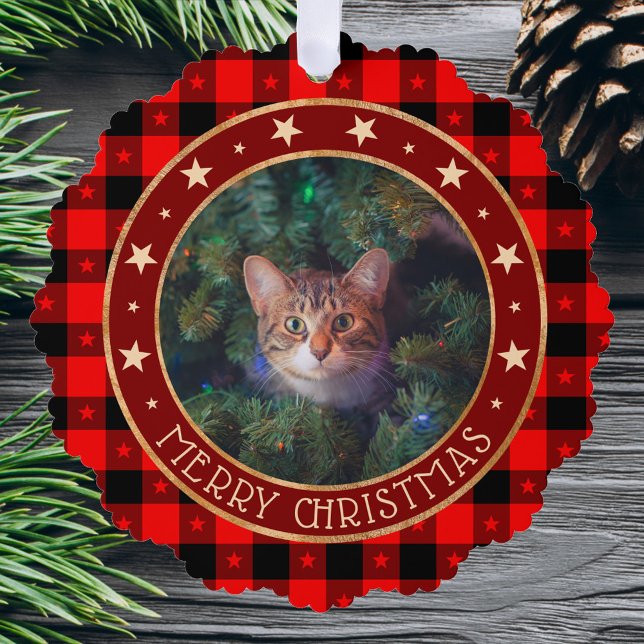 Carte Décorative Red Buffalo Plaid & Stars Joyeux Noël Custom (Créateur téléchargé)