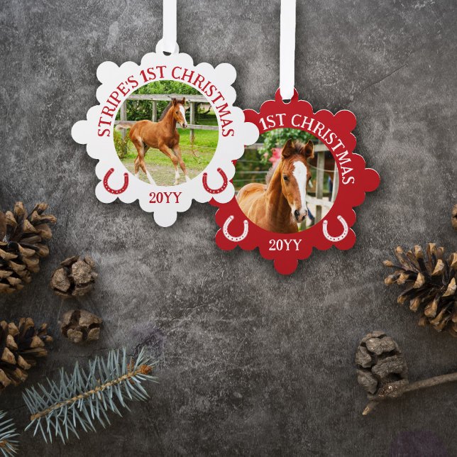 Carte Décorative Red White Horseshoes Foal's 1er Christmas (Créateur téléchargé)