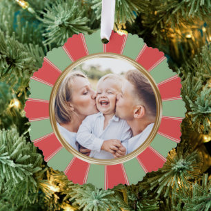 Carte Décorative Retro Stripes Famille Photo Noël