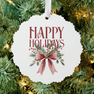 Carte Décorative Rouge et vert Elégant Bow Verdure Joyeuses vacance