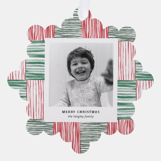 Carte Décorative Rouge Vert aquarelle rayures Motif une photo (Recto)