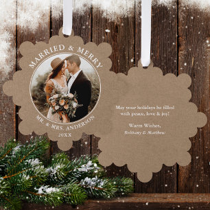 Carte Décorative Rustique Kraft marié et joyeux Mariage photo