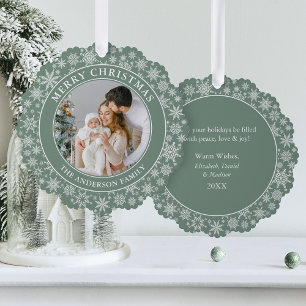 Carte Décorative Sage moderne Green Snowflakes Joyeux Noël Photo