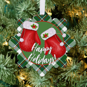 Carte Décorative Santas Personnalisé Mittens Sur Motif Rouge Vert P