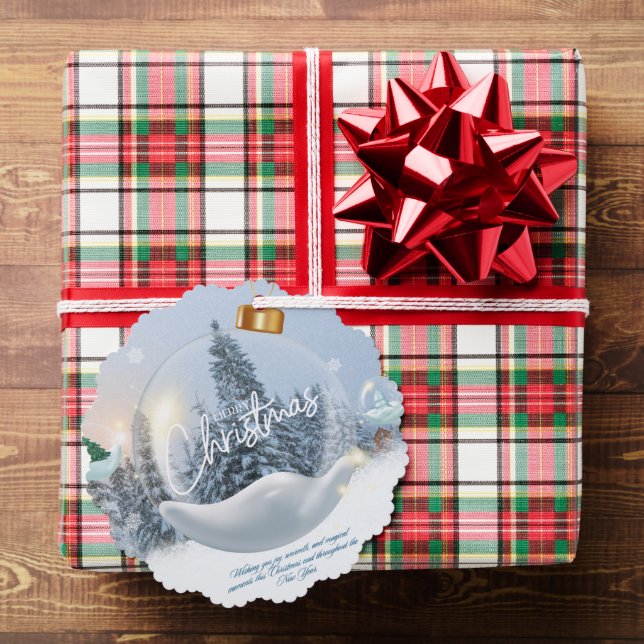 Carte Décorative Scalloped Christmas Ornament Card – Dove & Snowy  (Insitu (Cadeau))