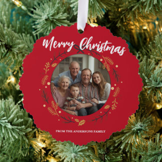 Carte Décorative Simple red Christmas Wreath Photo Family name